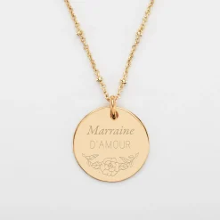 Pendentif personnalisé médaille gravée plaqué or 19 mm - Edition spéciale Ornement floral