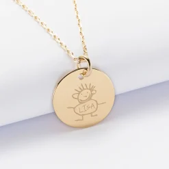 Pendentif personnalisé médaille gravée plaqué or 19 mm - Edition spéciale Ornement floral