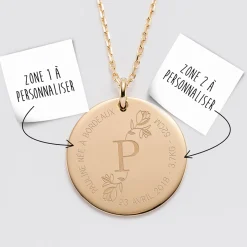 Pendentif personnalisé médaille gravée plaqué or 27 mm - édition spéciale