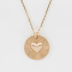 Pendentif personnalisé médaille soleil coeur bombé gravée plaqué or 19 mm