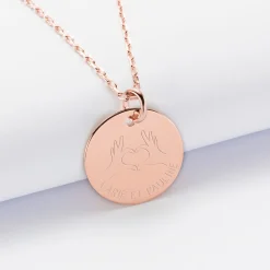 Pendentif personnalisé médaille gravée plaqué or rose 19 mm - Edition spéciale Love hand