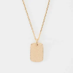 Pendentif personnalisé médaille gravée martelée plaqué or rectangle 17x11 mm