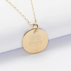 Pendentif personnalisé médaille gravée plaqué or 19 mm - HappyBulle x Barbapapa
