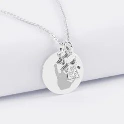 Pendentif personnalisé médaille gravée argent 19 mm et breloque petite fille scintillante 12 mm