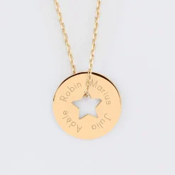 Pendentif personnalisé médaille gravée plaqué or cible étoile 21 mm