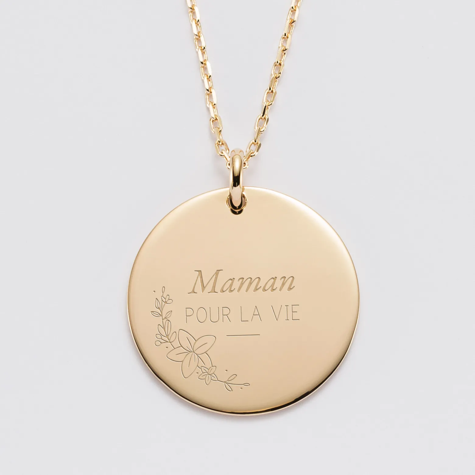 Pendentif personnalisé médaille gravée plaqué or 27 mm - Edition spéciale Ornement floral
