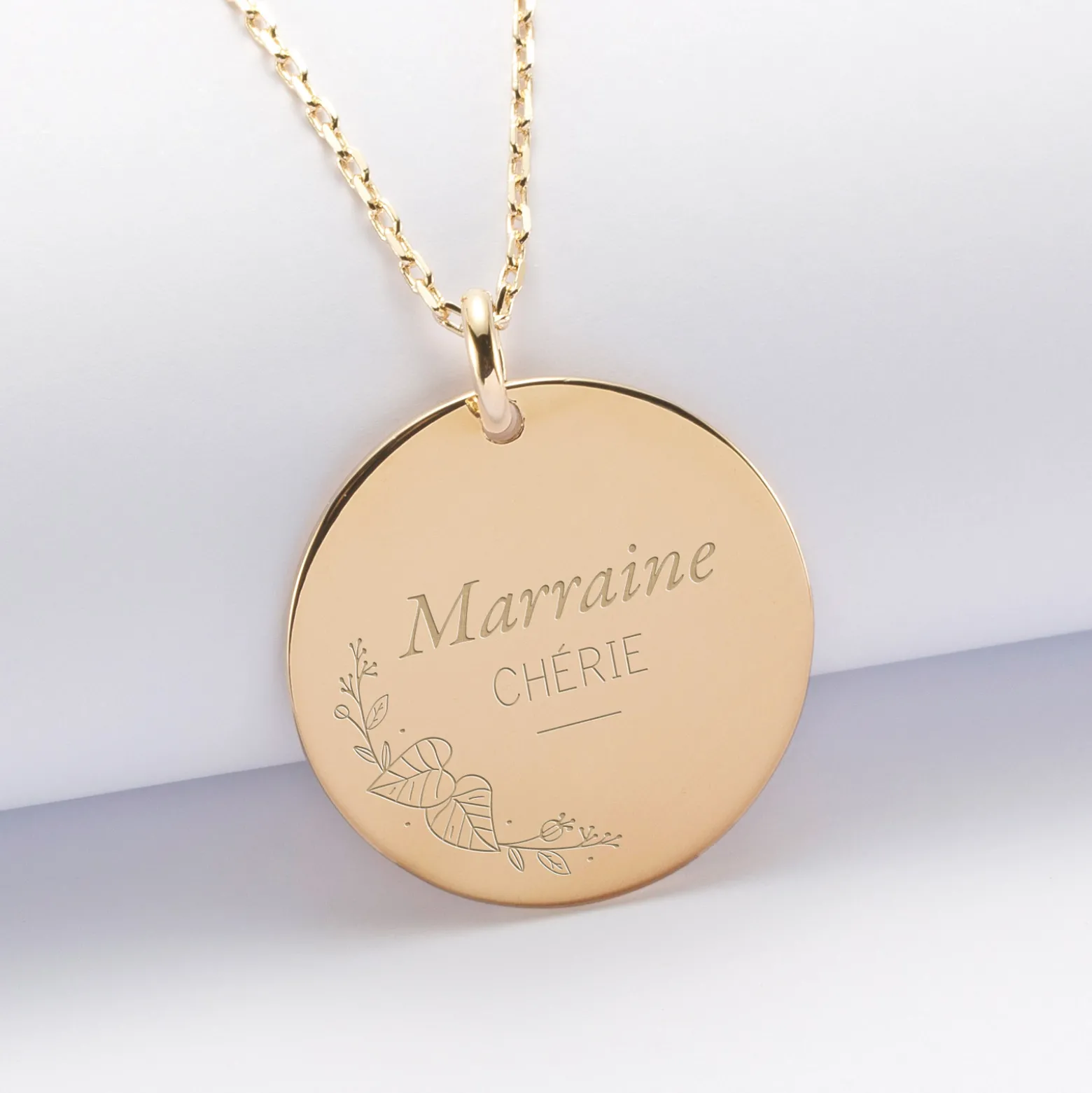 Pendentif personnalisé médaille gravée plaqué or 27 mm - Edition spéciale Ornement floral