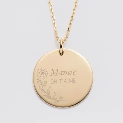 Pendentif personnalisé médaille gravée plaqué or 27 mm - Edition spéciale Ornement floral