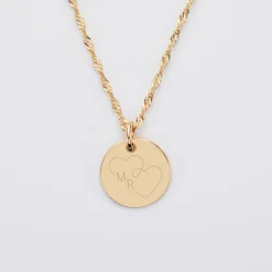 Pendentif personnalisé médaille gravée plaqué or 15 mm - Edition spéciale mariage Coeur Infini