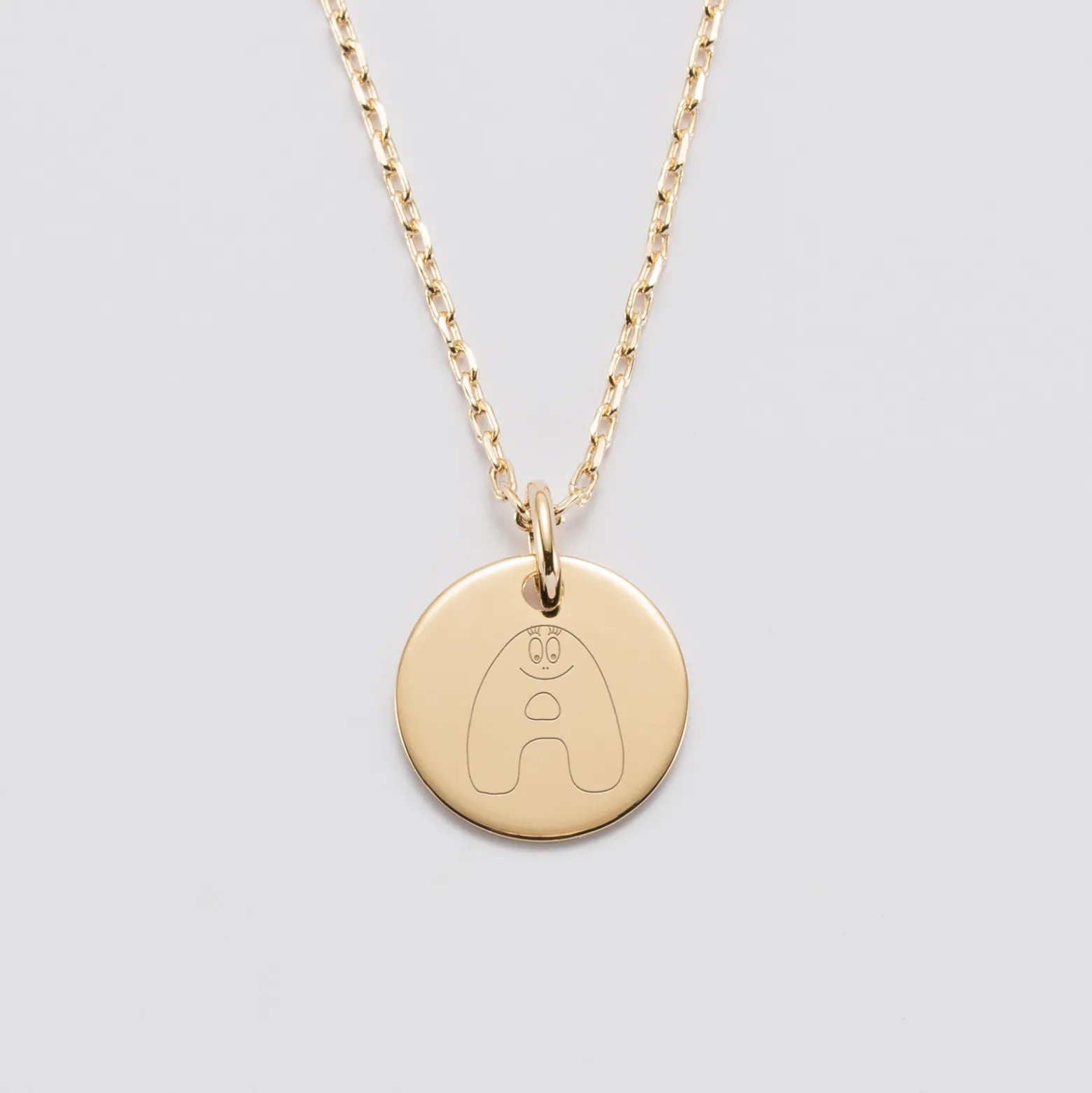 Pendentif personnalisé médaille gravée plaqué or 15 mm - HappyBulle x Barbapapa