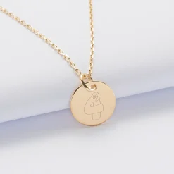 Pendentif personnalisé médaille gravée plaqué or 15 mm - HappyBulle x Barbapapa