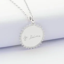 Pendentif personnalisé médaille soleil gravée argent 20 mm