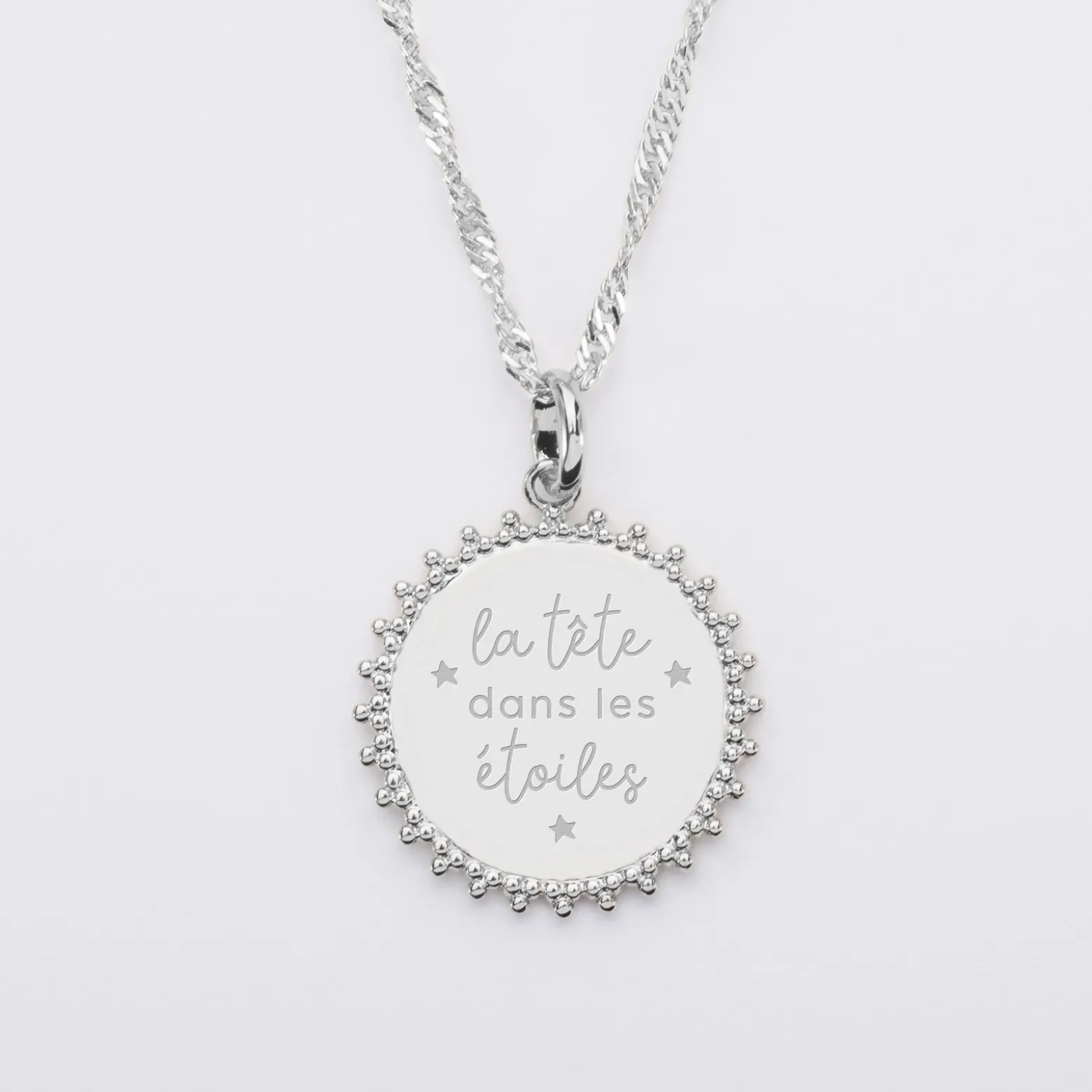 Pendentif personnalisé médaille soleil gravée argent 20 mm