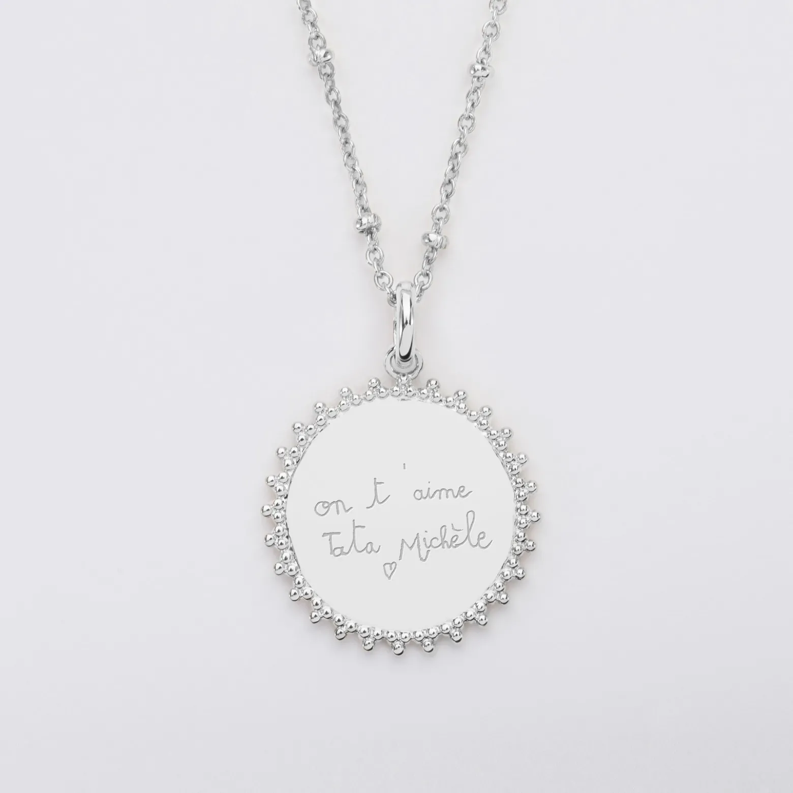Pendentif personnalisé médaille soleil gravée argent 20 mm