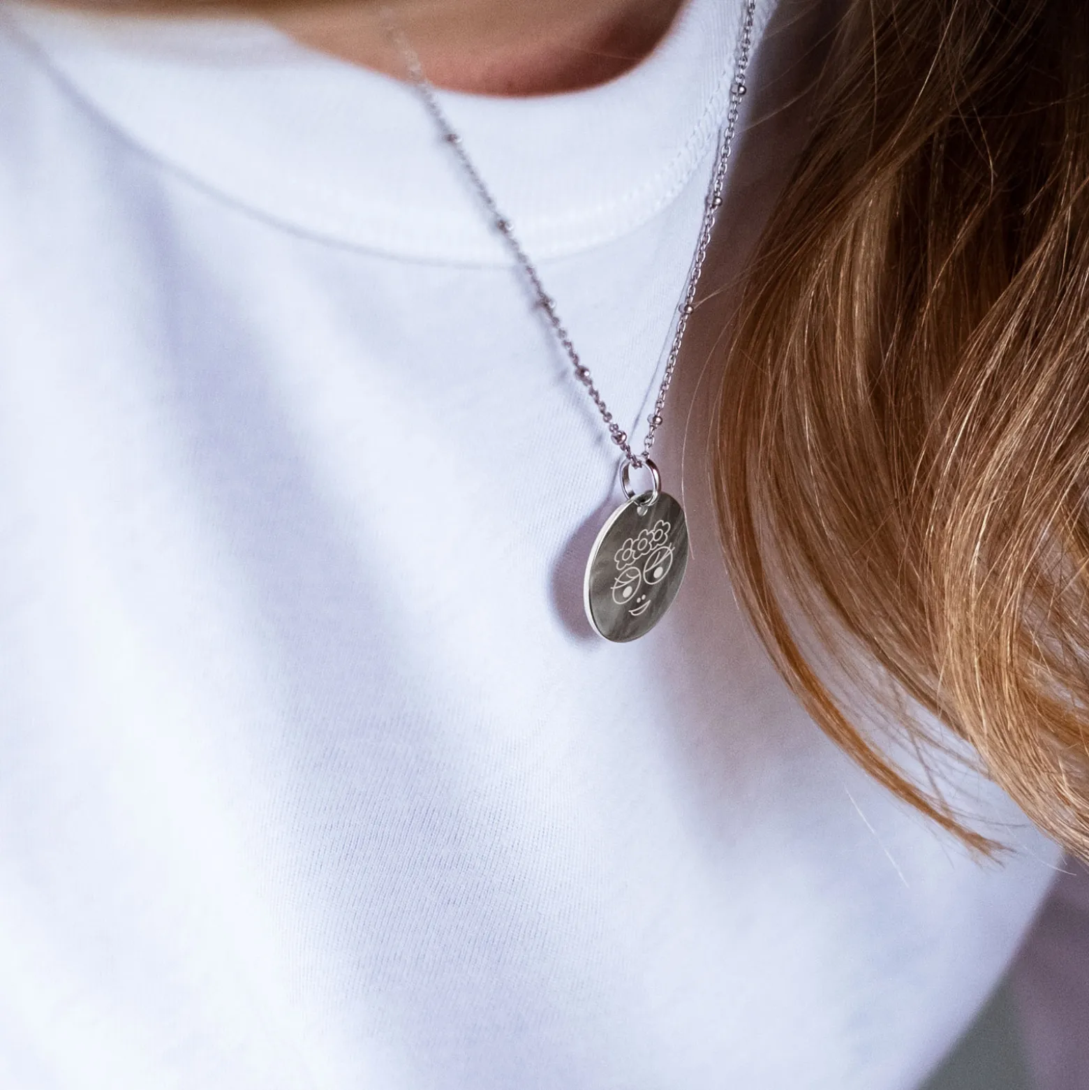 Pendentif personnalisé médaille gravée argent 19 mm - HappyBulle x Barbapapa