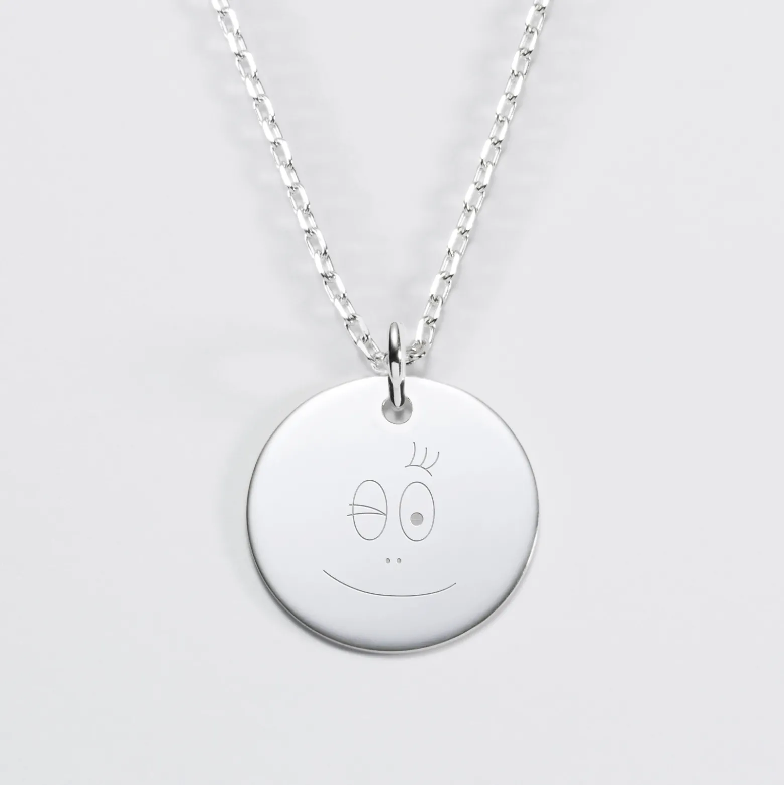 Pendentif personnalisé médaille gravée argent 19 mm - HappyBulle x Barbapapa