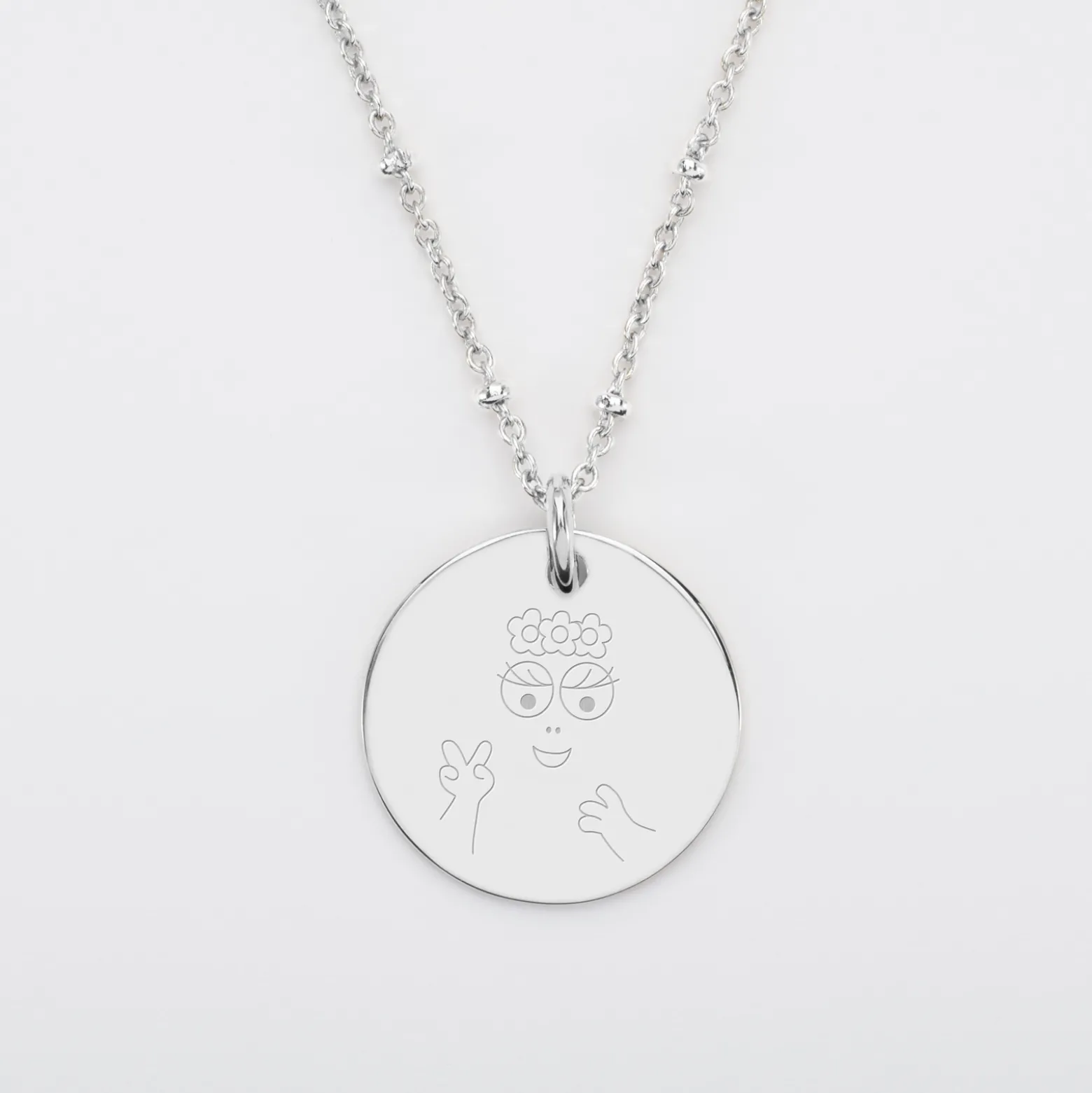 Pendentif personnalisé médaille gravée argent 19 mm - HappyBulle x Barbapapa