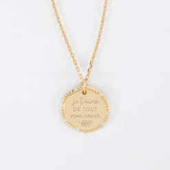 Pendentif personnalisé médaille contour scintillant gravée plaqué or 16 mm