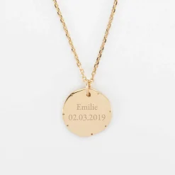 Pendentif personnalisé médaille contour scintillant gravée plaqué or 16 mm