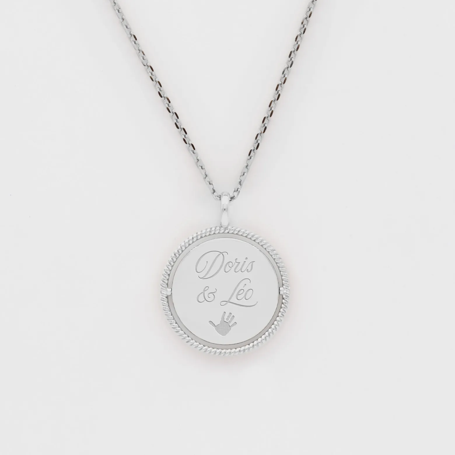 Pendentif personnalisé médaille réversible contour tressé Eternelle gravée argent 18 mm