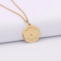 Pendentif personnalisé médaille Lune zircons crépuscule gravée plaqué or 16 mm