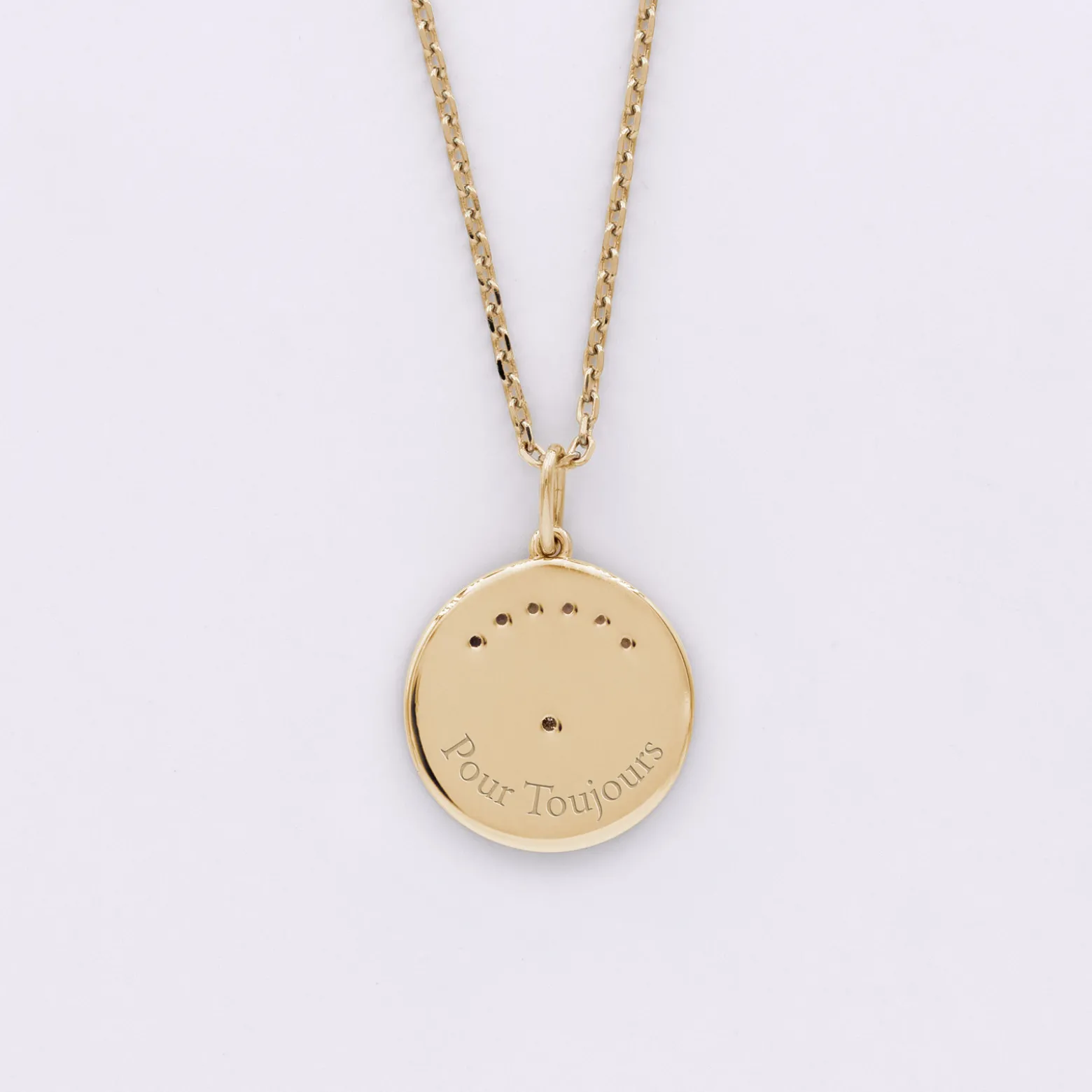 Pendentif personnalisé médaille Lune zircons crépuscule gravée plaqué or 16 mm