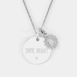 Pendentif personnalisé médaille gravée argent 19 mm et breloque soleil 10 mm