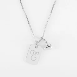Pendentif personnalisé médaille gravée argent rectangle 17x11 mm et breloque petit coeur bombé 7 mm - HappyBulle x Atelier Wagram