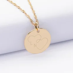 Pendentif personnalisé médaille gravée plaqué or 19 mm - Edition spéciale mariage Coeur Infini