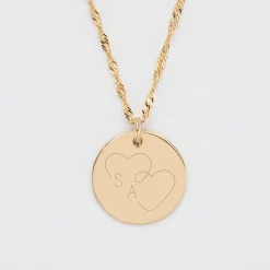 Pendentif personnalisé médaille gravée plaqué or 19 mm - Edition spéciale mariage Coeur Infini