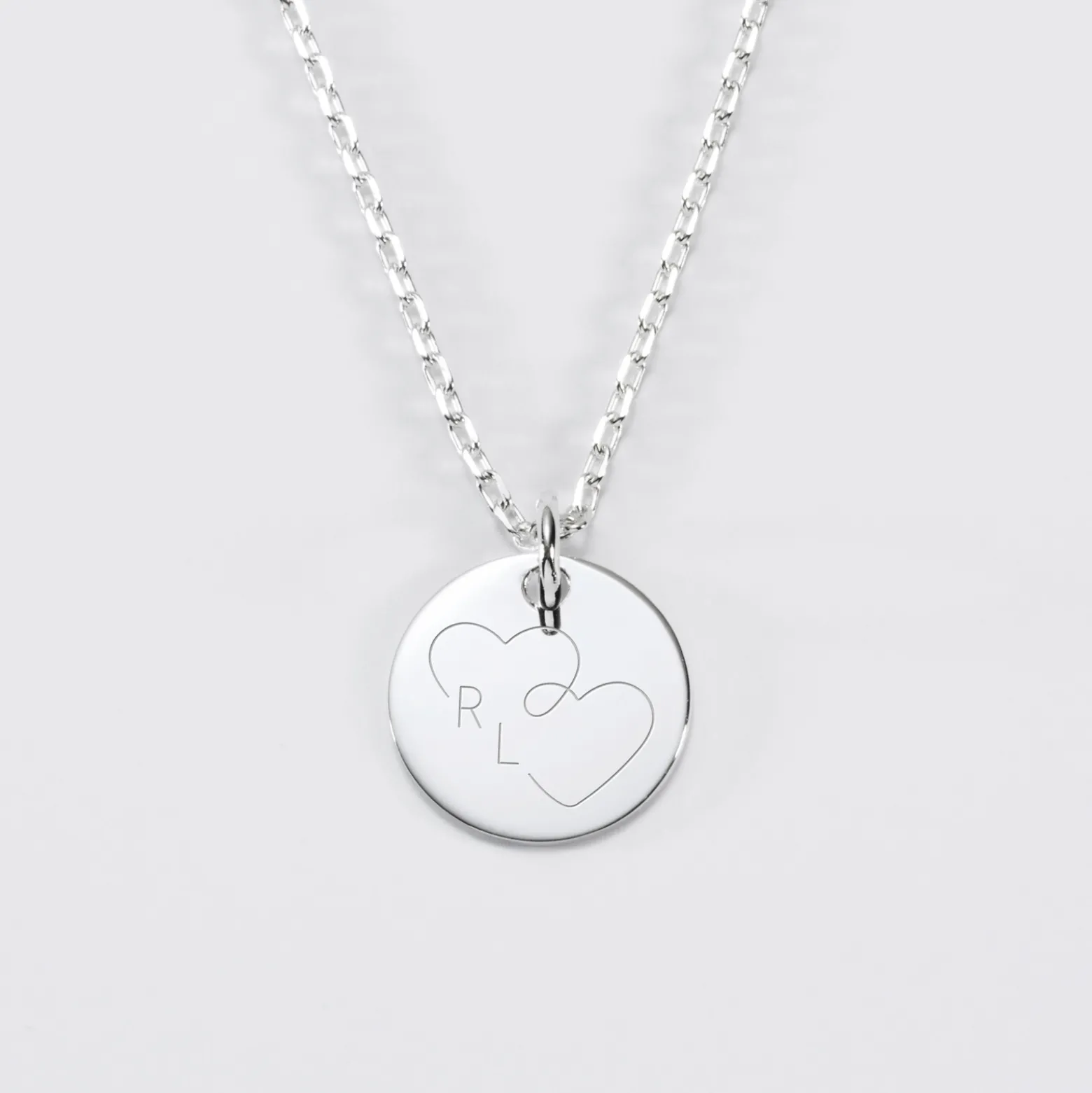 Pendentif personnalisé médaille gravée argent 15 mm - Edition spéciale mariage Coeur Infini