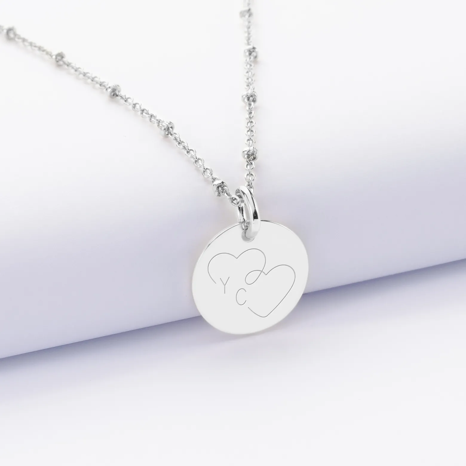Pendentif personnalisé médaille gravée argent 15 mm - Edition spéciale mariage Coeur Infini