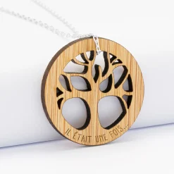 Pendentif personnalisé médaille gravée bois arbre de vie 35 mm
