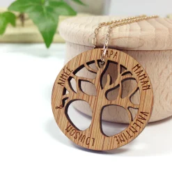 Pendentif personnalisé médaille gravée bois arbre de vie 35 mm