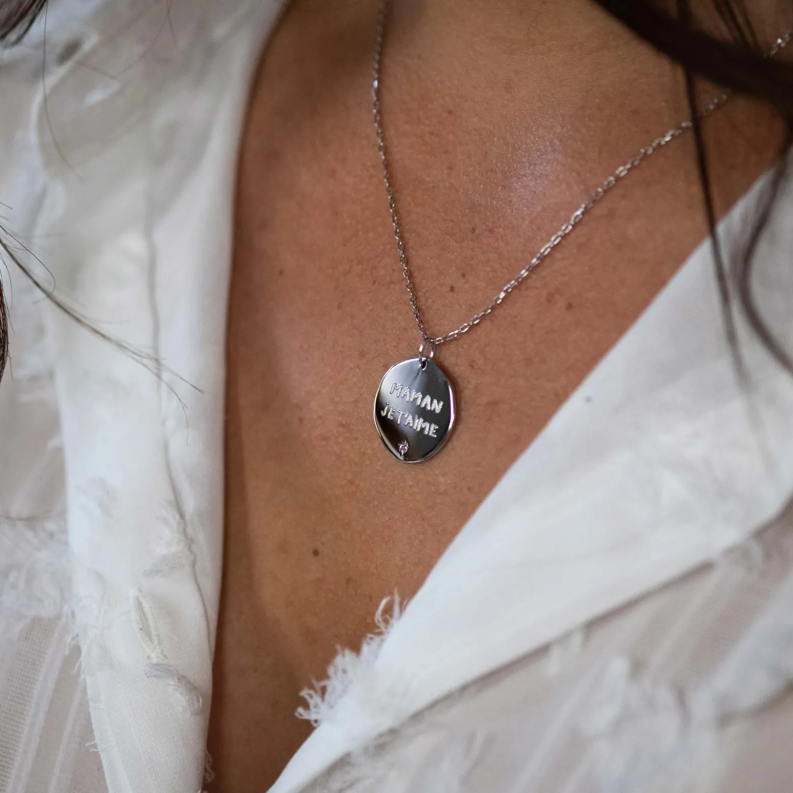 Pendentif personnalisé médaille scintillante gravée argent 20 mm