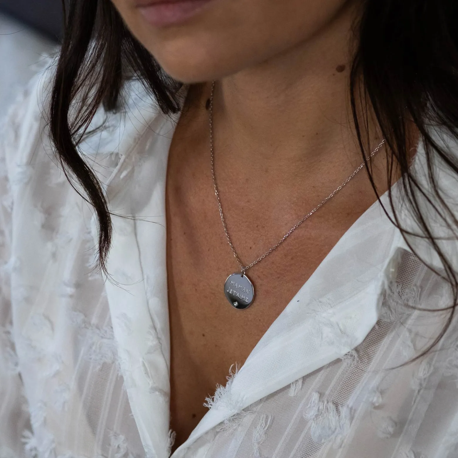 Pendentif personnalisé médaille scintillante gravée argent 20 mm