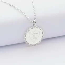 Pendentif personnalisé médaille vintage dentelée gravée argent 17 mm