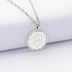 Pendentif personnalisé médaille vintage dentelée gravée argent 17 mm