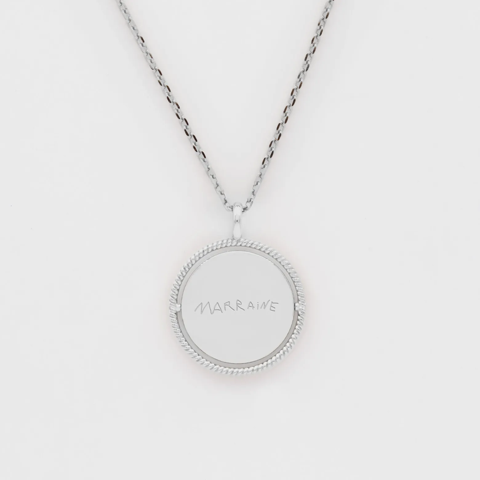 Pendentif personnalisé médaille réversible contour tressé Eternelle gravée argent 18 mm - HappyBulle x Capucine