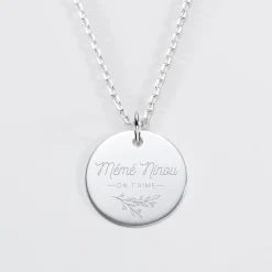 Pendentif personnalisé médaille gravée argent 19 mm - édition spéciale "Amour floral"