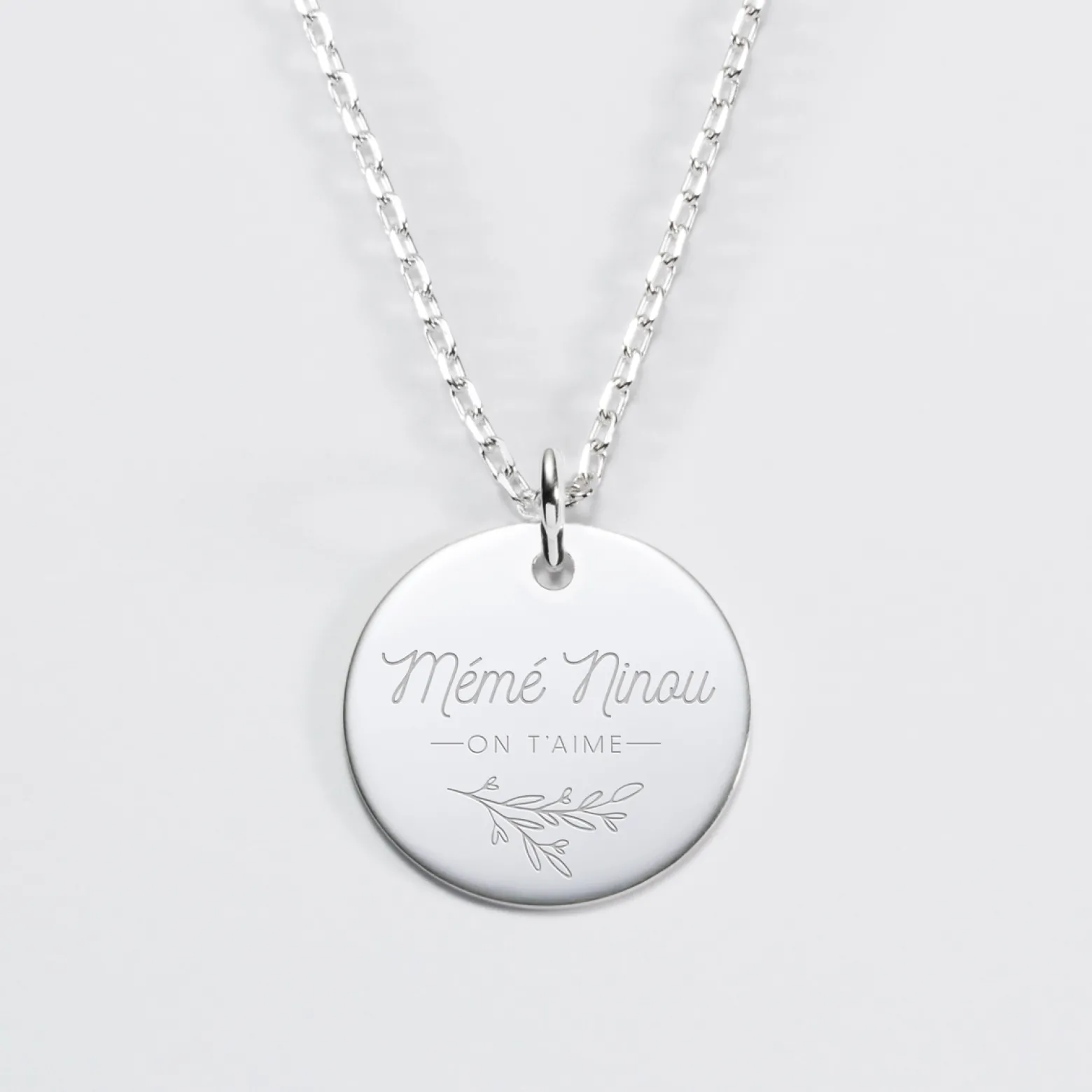 Pendentif personnalisé médaille gravée argent 19 mm - édition spéciale "Amour floral"