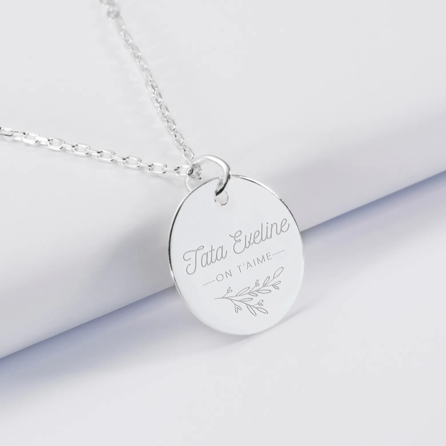 Pendentif personnalisé médaille gravée argent 19 mm - édition spéciale "Amour floral"