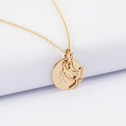 Pendentif personnalisé médaille gravée plaqué or 15 mm et breloque colombe 18 mm