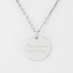 Pendentif personnalisé médaille martelée gravée argent 19 mm