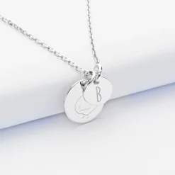 Pendentif personnalisé médaille gravée argent 15 mm et breloque ronde 10 mm