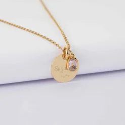 Pendentif personnalisé médaille gravée plaqué or 15 mm et breloque rectangle zircon plaqué or 9 mm