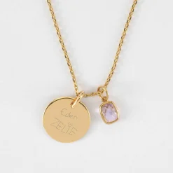 Pendentif personnalisé médaille gravée plaqué or 15 mm et breloque rectangle zircon plaqué or 9 mm