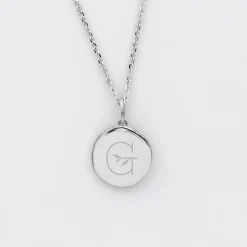 Pendentif personnalisé médaille gravée argent rose des vents texturée 14 mm