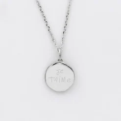 Pendentif personnalisé médaille gravée argent rose des vents texturée 14 mm