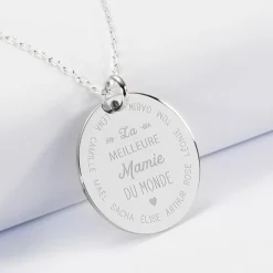 Pendentif personnalisé médaille gravée argent 27 mm "La meilleure Mamie"